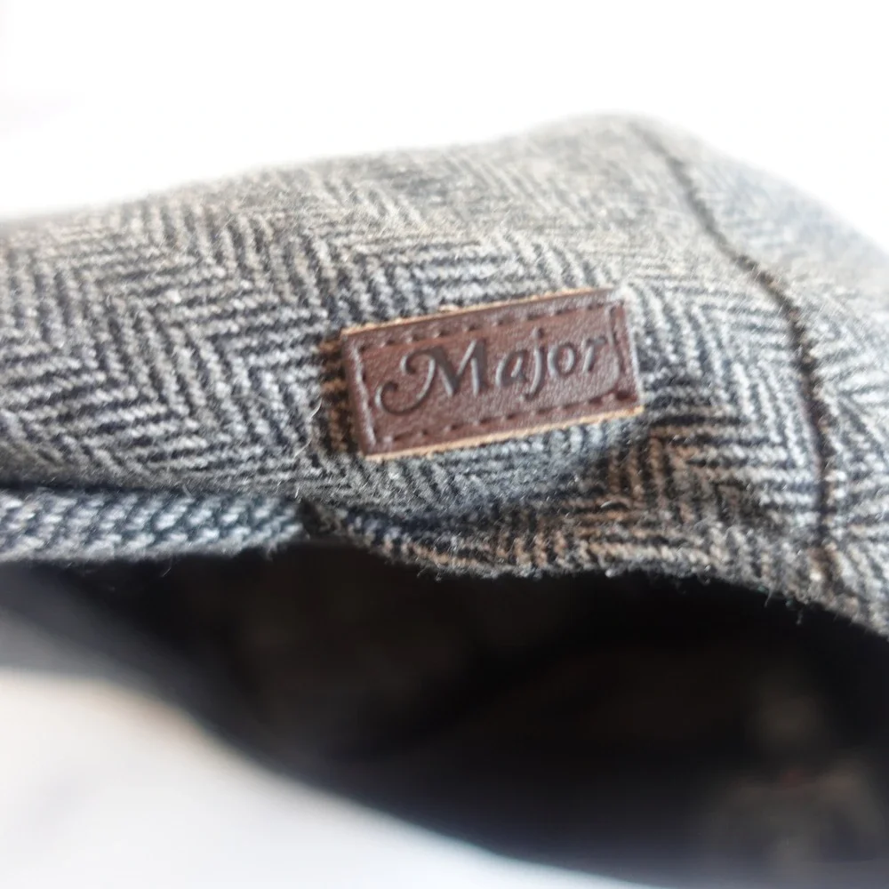 Major Wear Herringbone‎ Tweed Flat Cap Hat LXL Wool Blend Newboy British Ivy